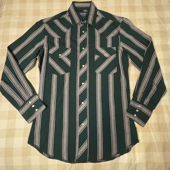 WRANGLER Mens Long Sleeve Green Pearlsnap - Picture 1 of 3